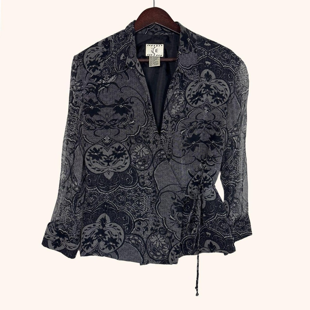 Vintage 100% Silk Black Floral Wrap Top